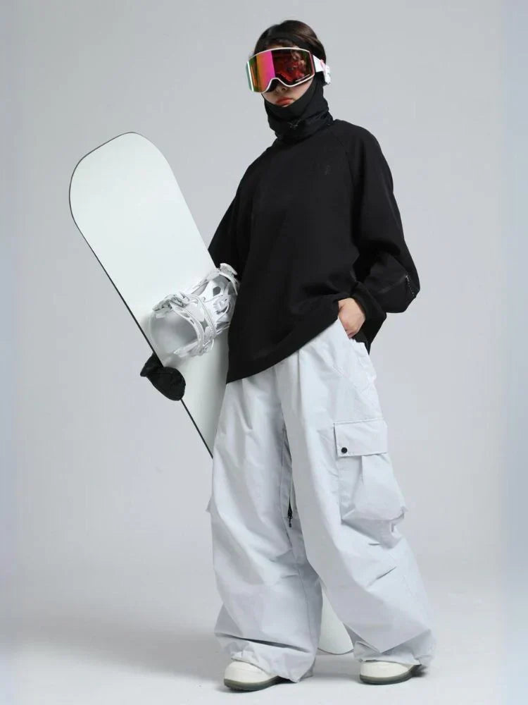 Męskie spodnie snowboardowe o luźnym, zabudowanym fasonie - Białe