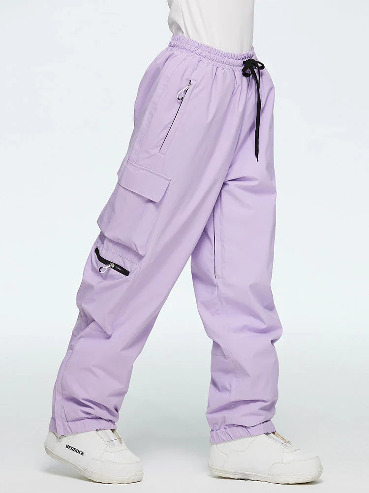 Luźne spodnie narciarskie unisex z regulowaną talią - Fioletowy