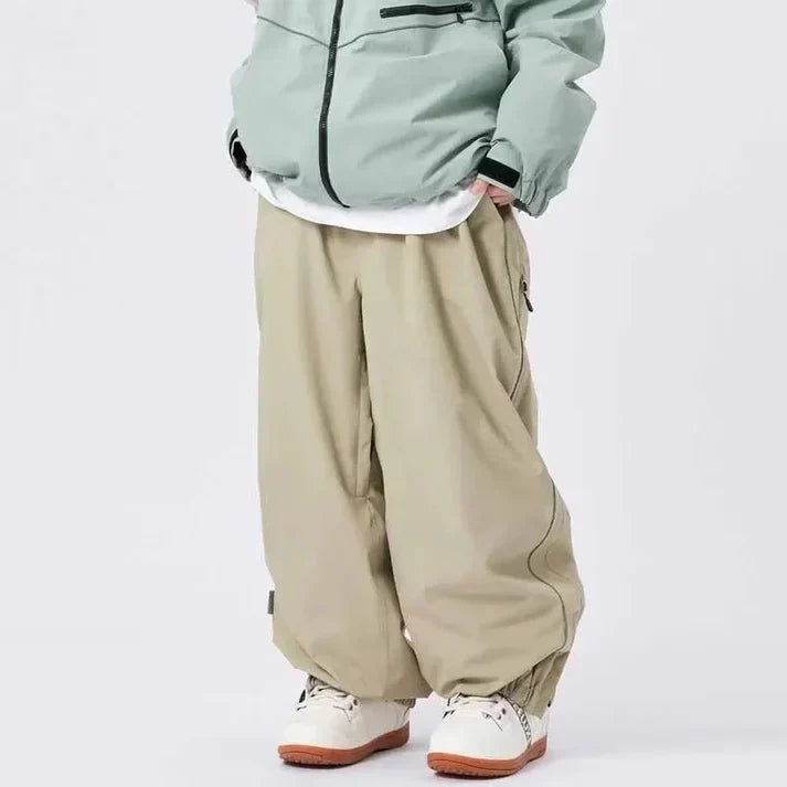 Damskie spodnie narciarskie baggy z regulowanym pasem - Khaki
