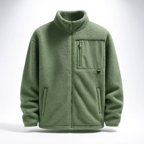 Ciepła męska bluza fleece na zamek z wysokim kołnierzem - Zielony