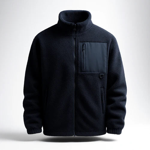 Ciepła męska bluza fleece na zamek z wysokim kołnierzem - Granatowy