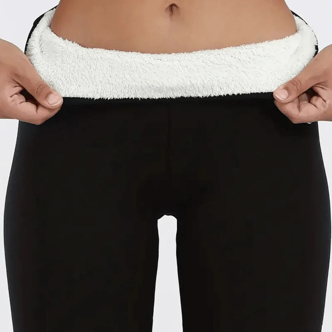 Ocieplane legginsy damskie z wysokim stanem - Czarny