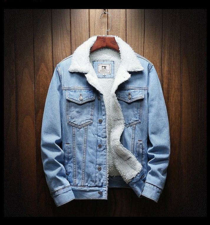 Męska kurtka codzienna z kołnierzem i zapięciem z przodu - Denim