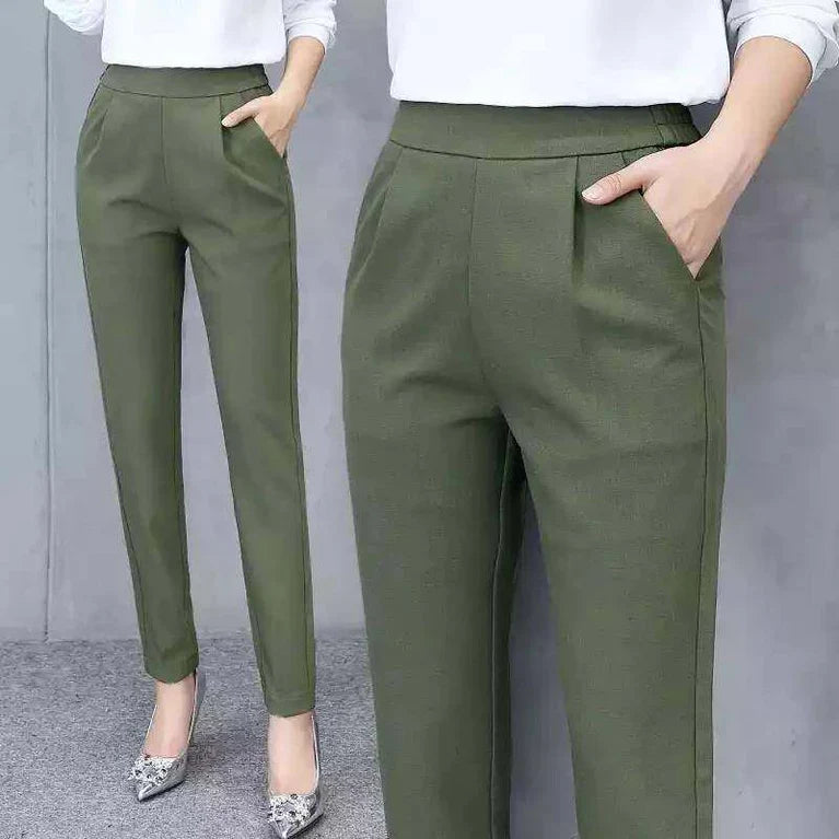 Eleganckie spodnie damskie o dopasowanym kroju - Zielony
