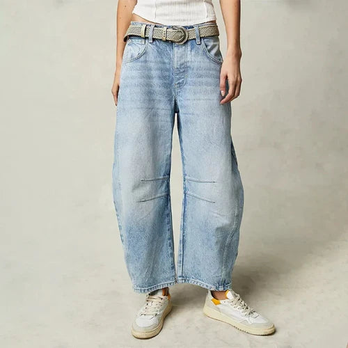 Damskie spodnie o luźnym fasonie z szerokimi nogawkami - Denim