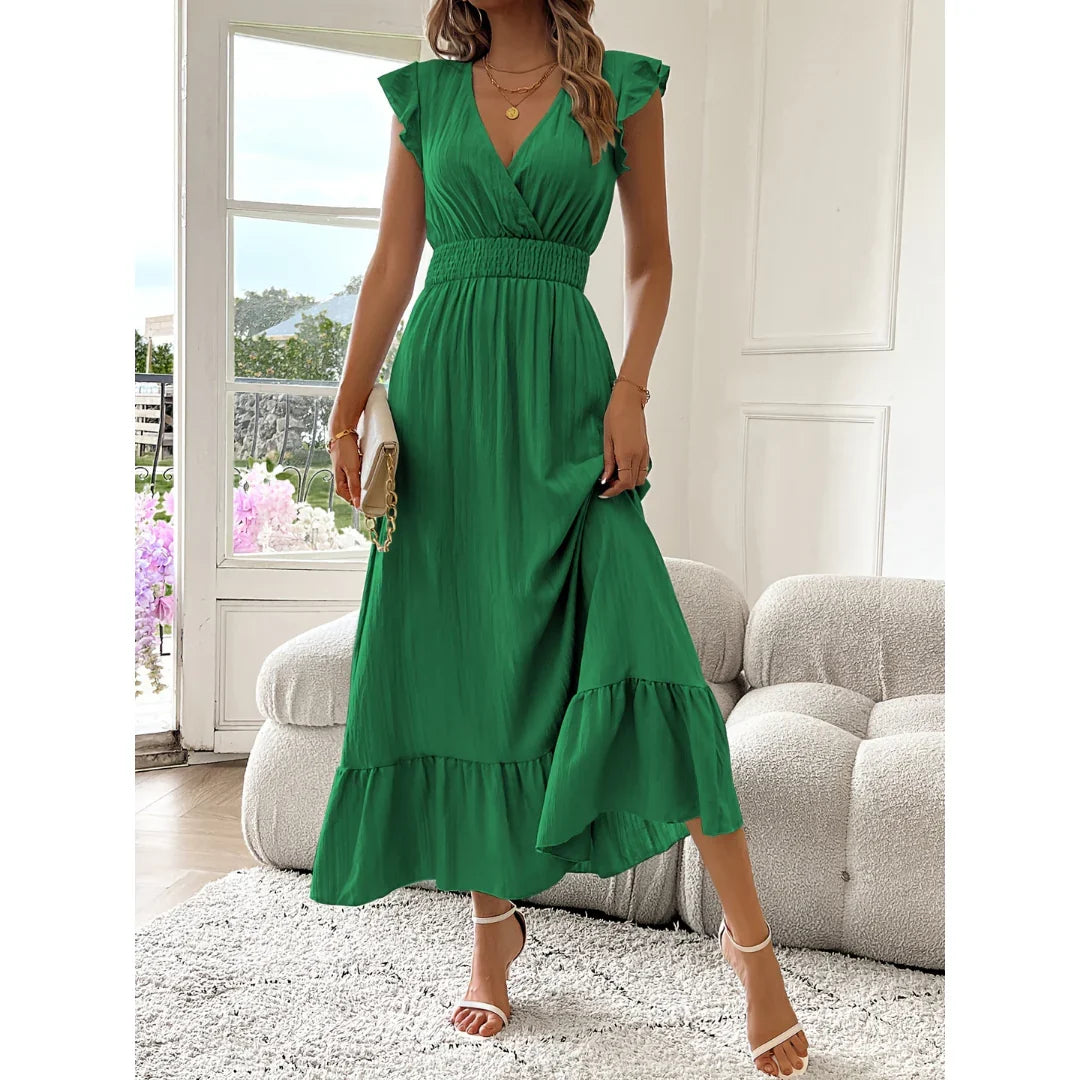 Elegancka sukienka maxi z kopertowym dekoltem V - Zielony