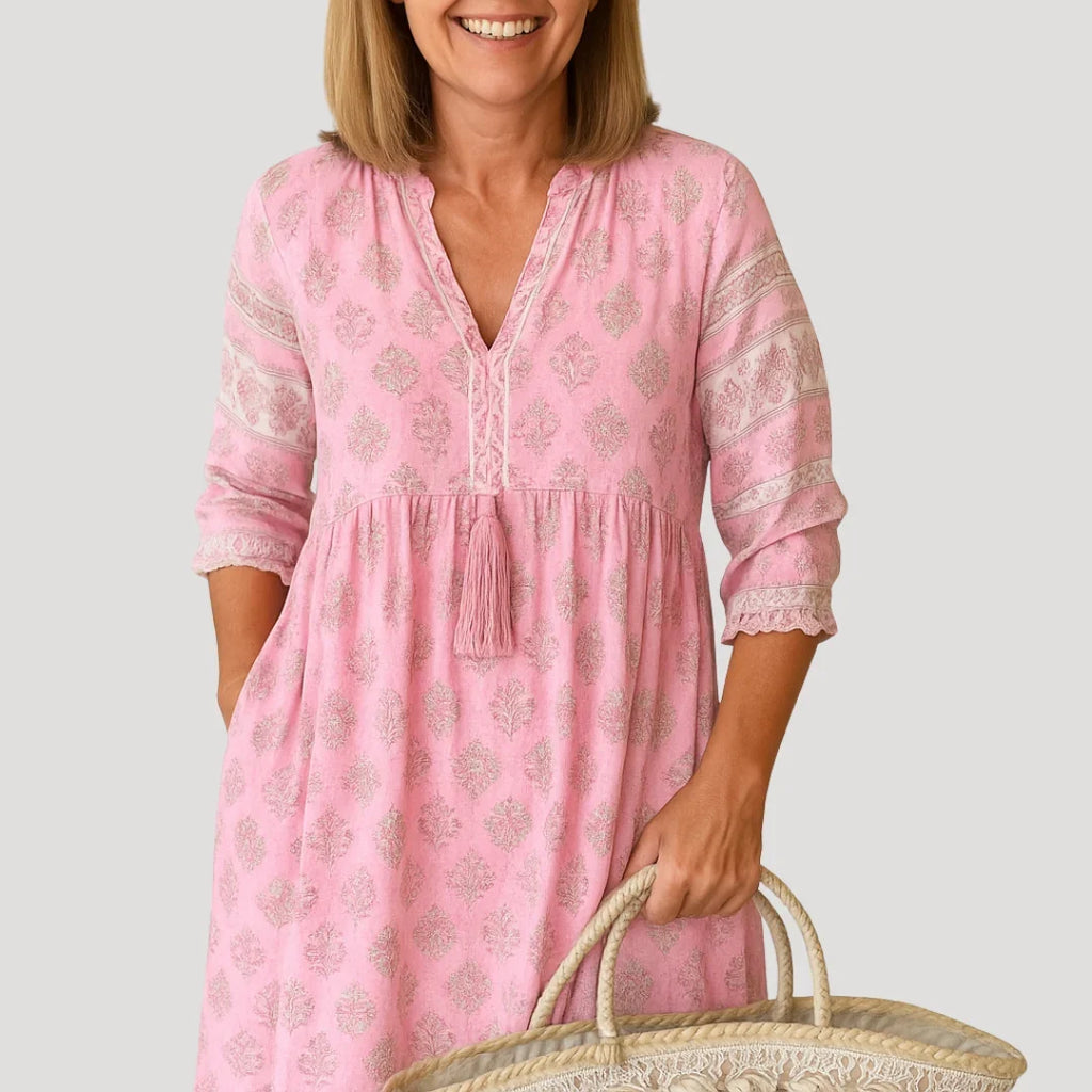 Lekka sukienka damska boho midi z praktycznymi kieszeniami