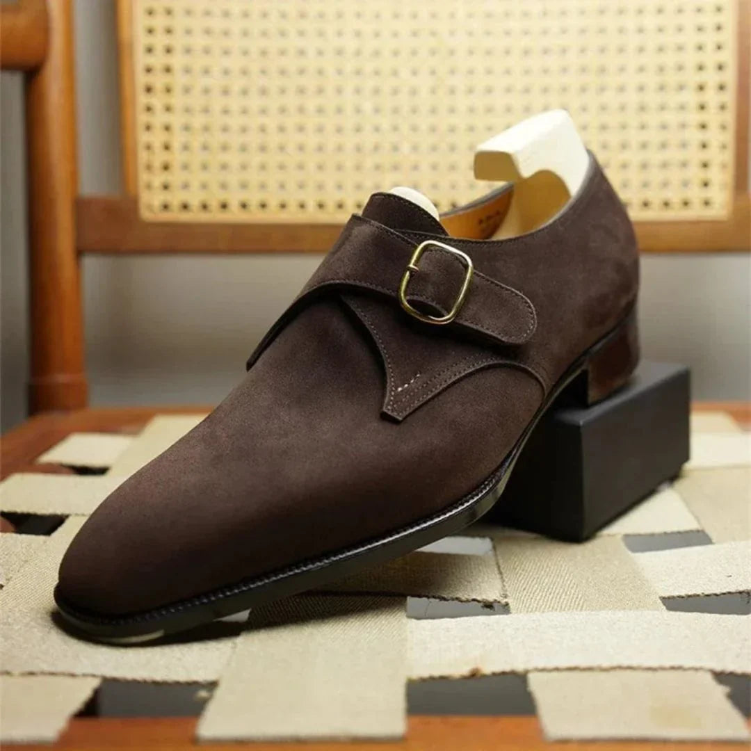 Eleganckie męskie półbuty monk strap z pojedynczą klamrą - Kawowy