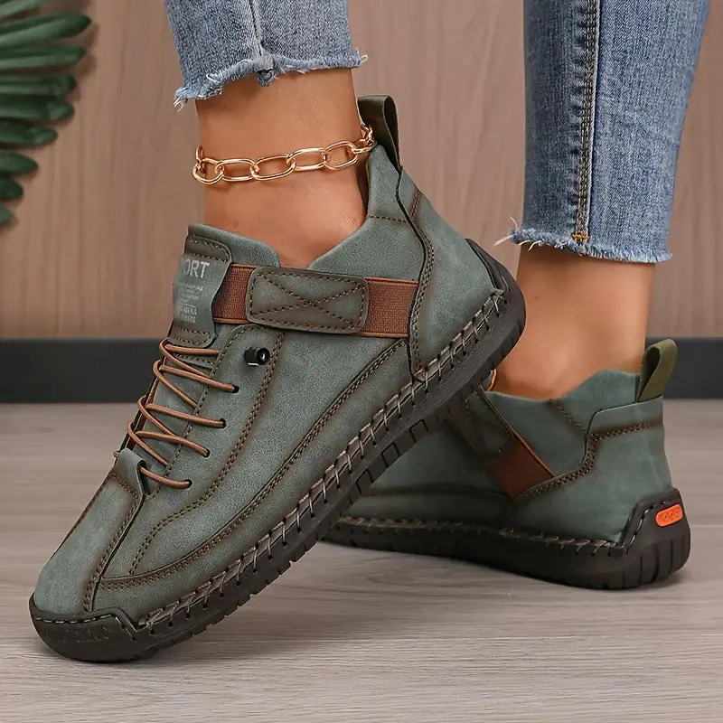 Niskie sneakersy damskie z paskiem na rzep i sznurowaniem - Zielony