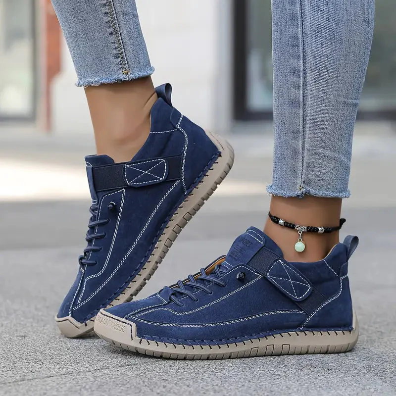 Niskie sneakersy damskie z paskiem na rzep i sznurowaniem - Niebieski