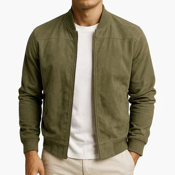 Męska kurtka bomber o krótkim, minimalistycznym kroju - Zielony