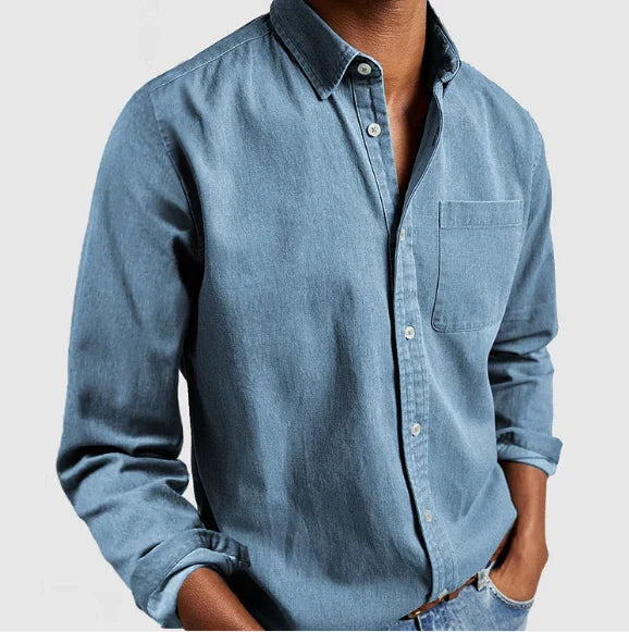 Klasyczna koszula męska z długim rękawem - Niebieski