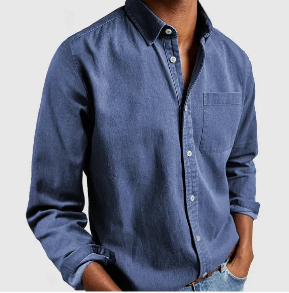 Klasyczna koszula męska z długim rękawem - Denim