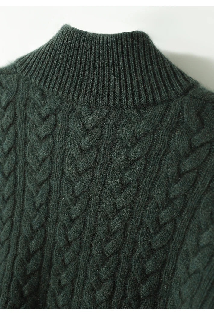 Damski sweter ze splotem warkoczowym i guzikami
