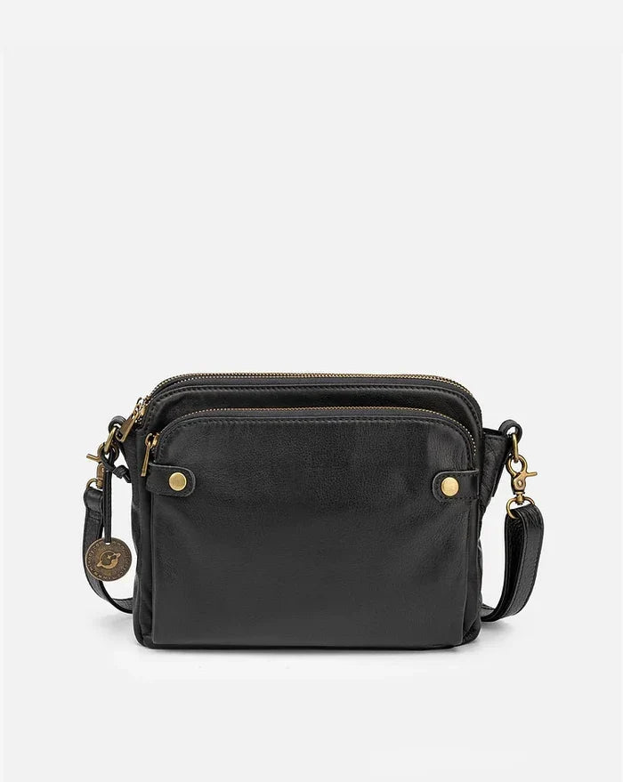 Damska torebka crossbody z kieszeniami i regulowanym paskiem - Czarny