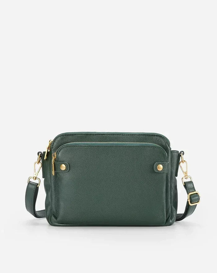 Damska torebka crossbody z kieszeniami i regulowanym paskiem - Ciemnozielony
