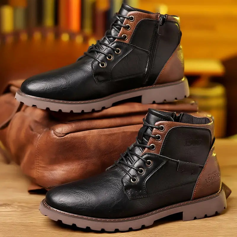 Męskie buty zimowe z wysoką cholewką i bieżnikiem - Czarny
