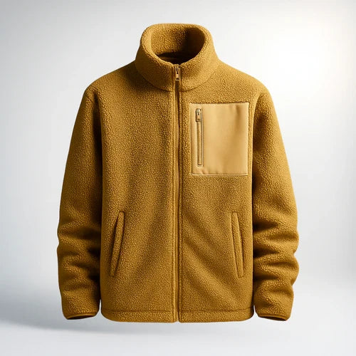 Ciepła męska bluza fleece na zamek z wysokim kołnierzem - Brąz