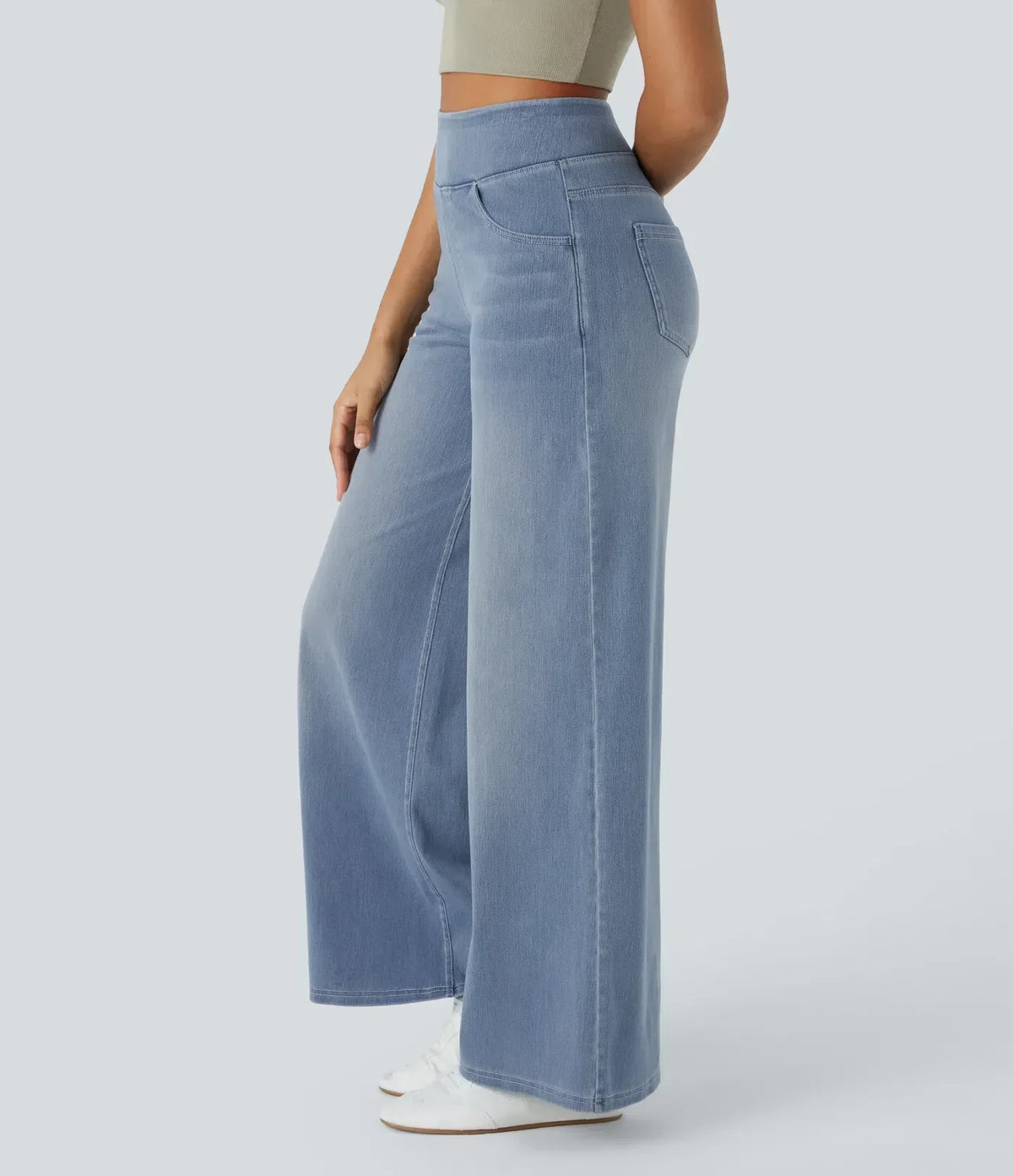 Jeansy damskie z wysokim stanem i szerokimi nogawkami - Denim