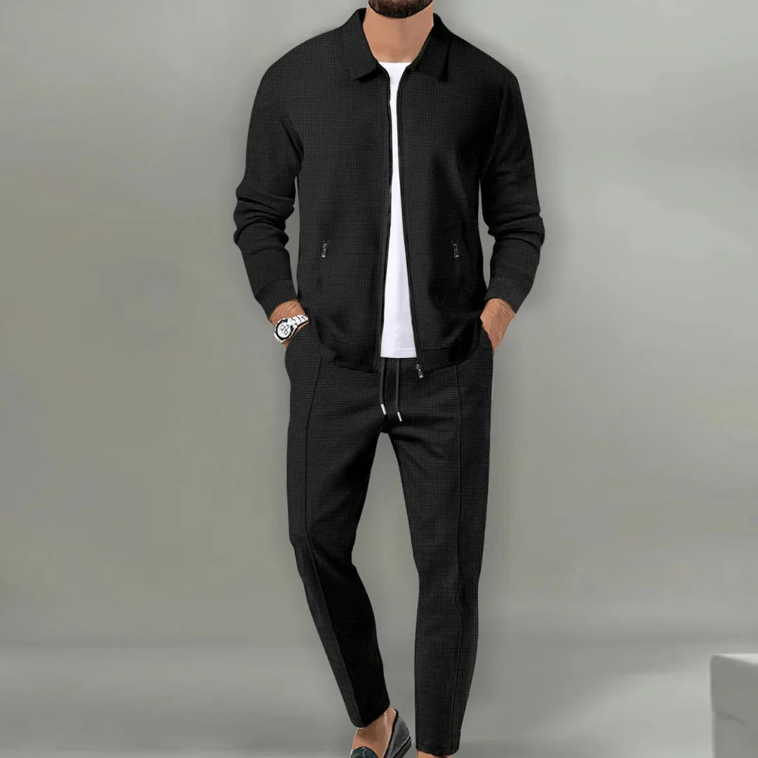 Minimalistyczny męski dres dwuczęściowy z zamkiem - Czarny
