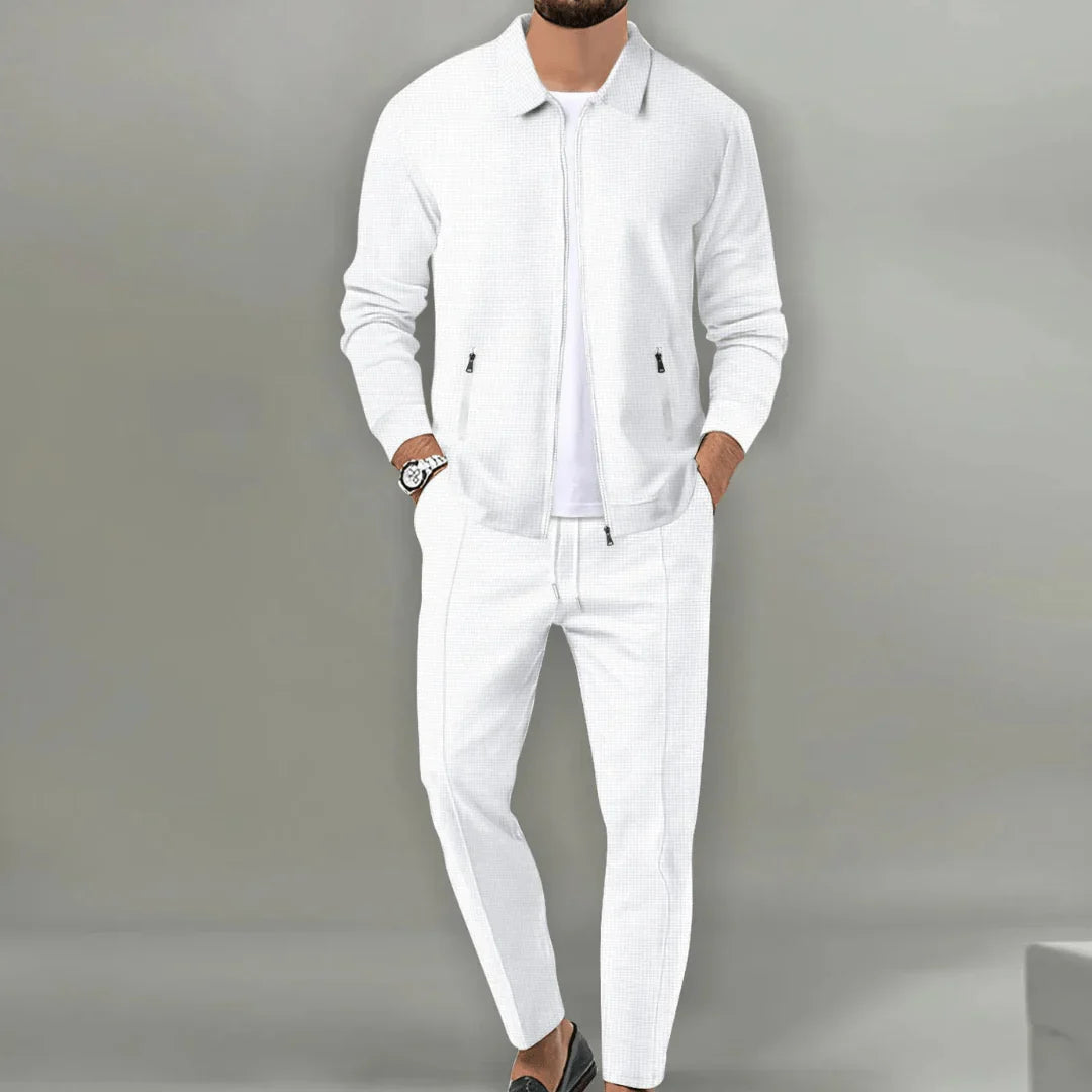 Minimalistyczny męski dres dwuczęściowy z zamkiem - Białe