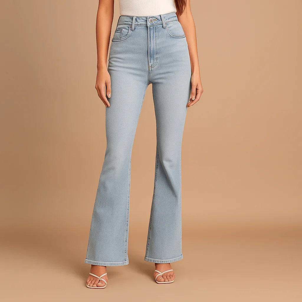 Jeansy damskie z wysokim stanem i wąskimi nogawkami - Denim