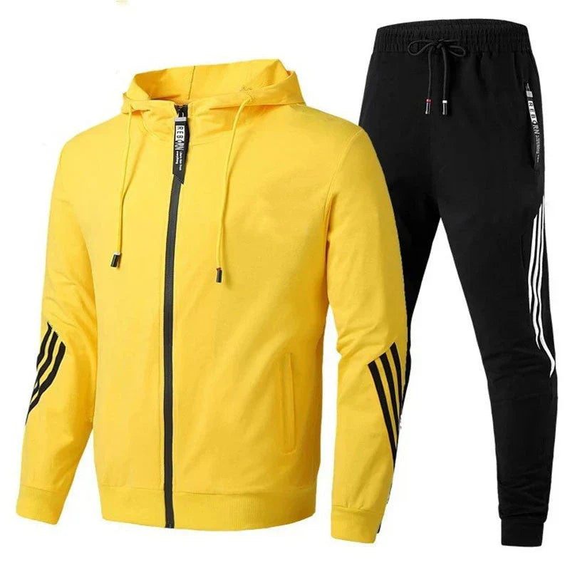 Dwuczęściowy dres męski z bluzą i spodniami - Żółty