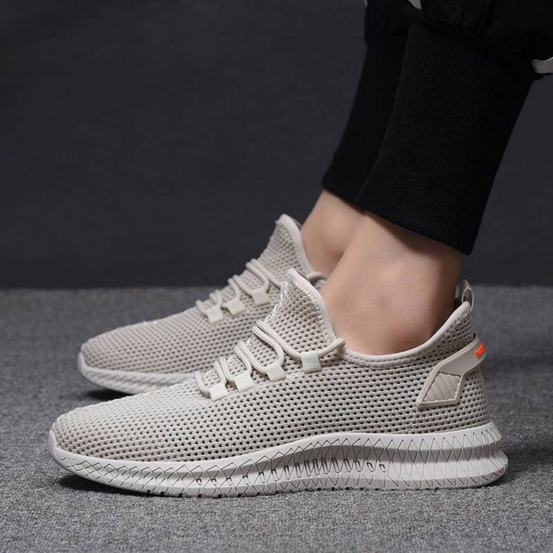 Lekkie, oddychające sneakersy męskie do biegania i na co dzień - Beżowy
