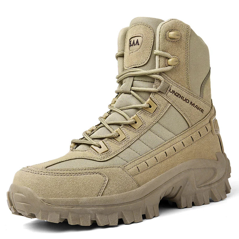 Męskie buty terenowe z wysoką cholewką i profilowaną podeszwą - Khaki