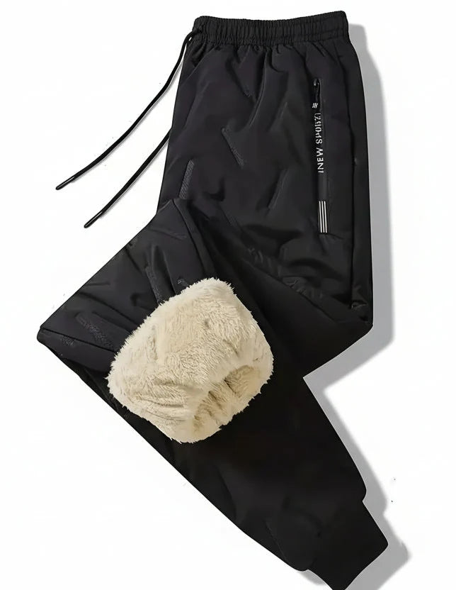 Ocieplane spodnie męskie o luźnym kroju z kieszenią - Czarny